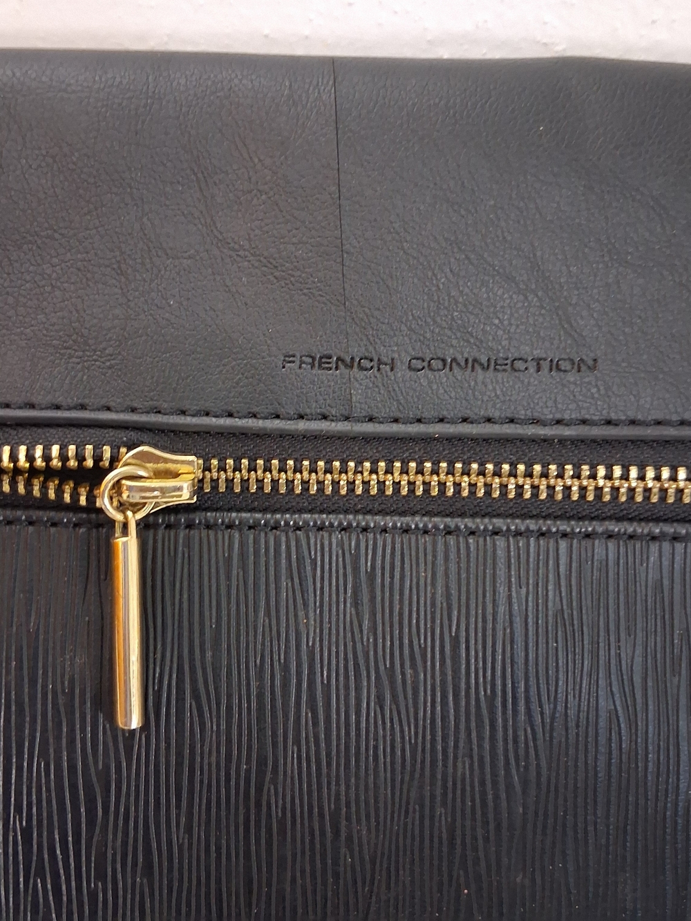 French Connection Black Zip-Front Leather Crossbody Bag
